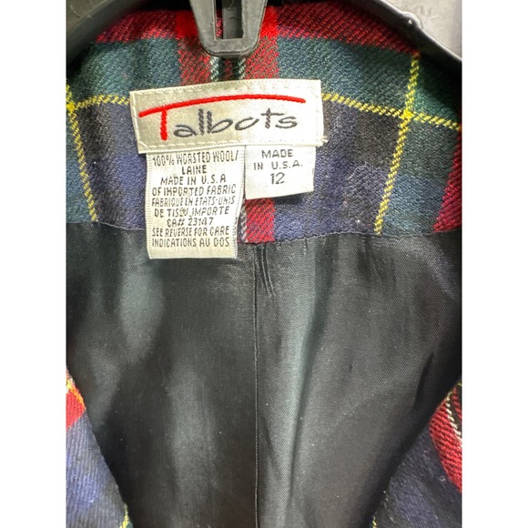 Talbots Vintage Red Plaid Worsted Wool Vest Velvet Collar Made in USA Size 12 - Picture 3 of 4